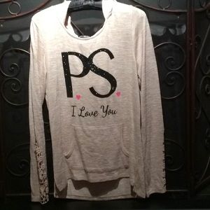 Ladies LS Hoodie Sweater lace PS I Love You LARGE